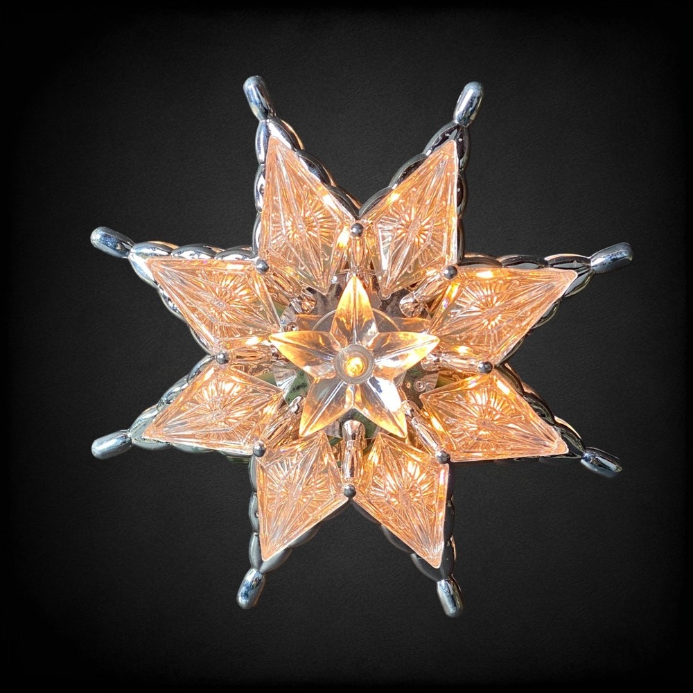 Lighted Acrylic Star Tree Topper 8 Inch‎ Clear Iridescent Christmas 2010s